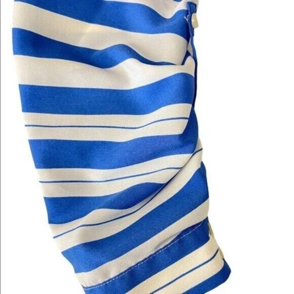 Talbots Blue Stripe Adjustable Sleeve Blouse Top Medium Petite PM - Picture 4 of 6